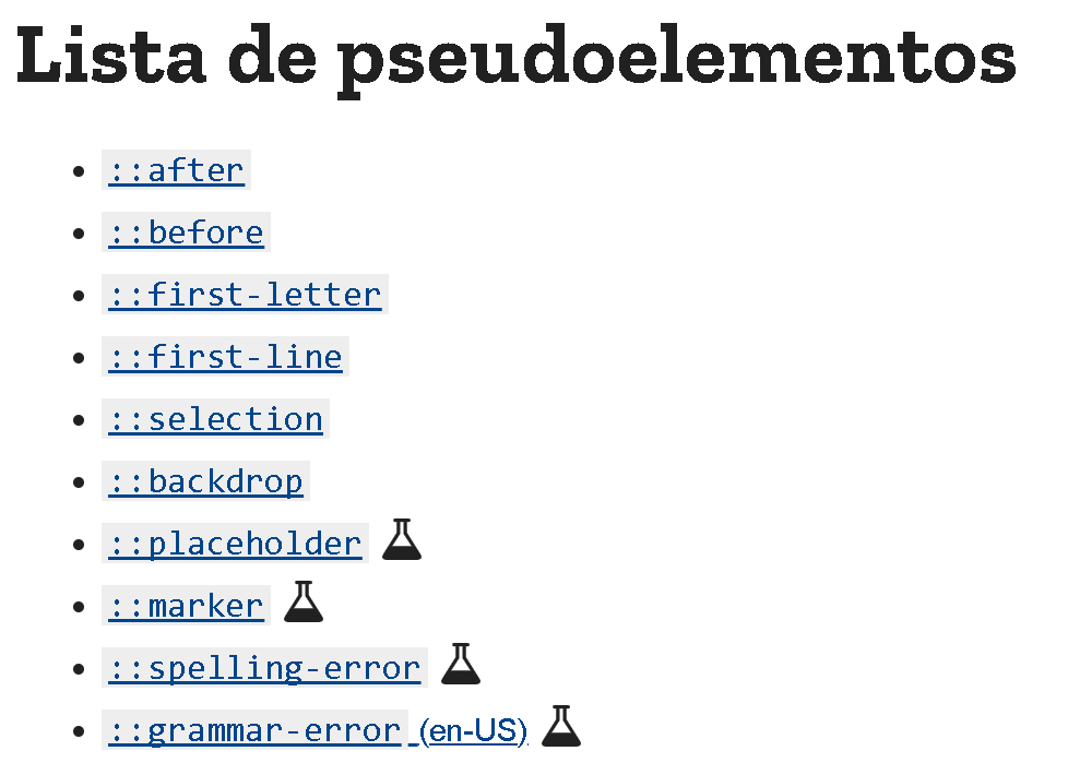 Lista de Pseudoelementos