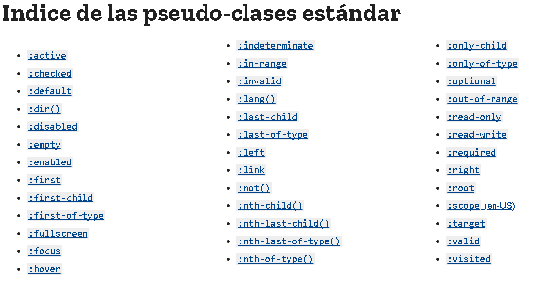 Lista de Pseudo-clases